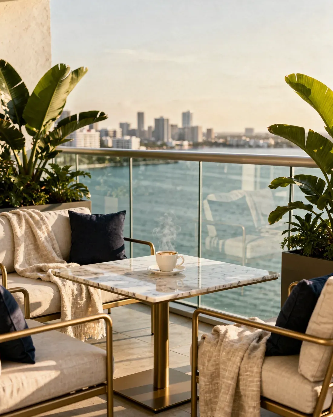 Terraza residencial con vista a la bahía de Miami